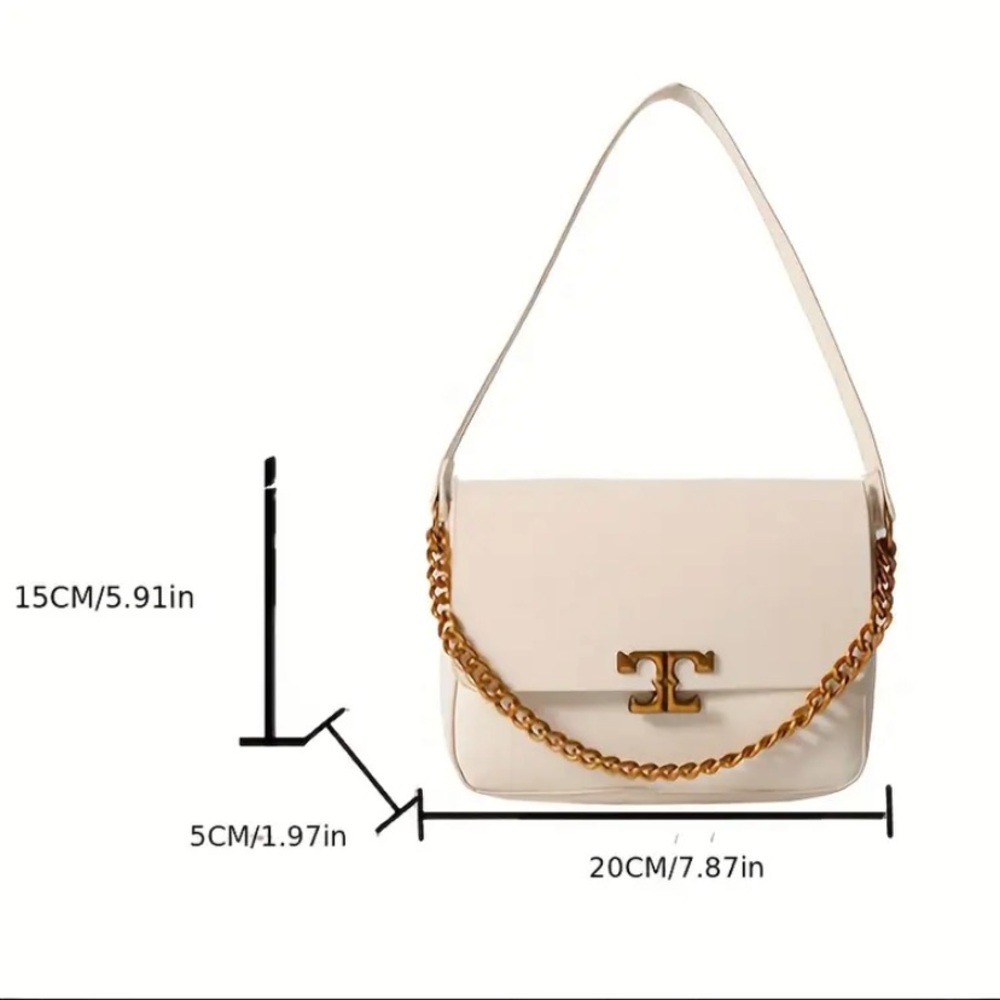 New Designer Inspired Vegan Faux Leather Shoulder Bag Golden Chain Strap NWT - Picture 13 of 15